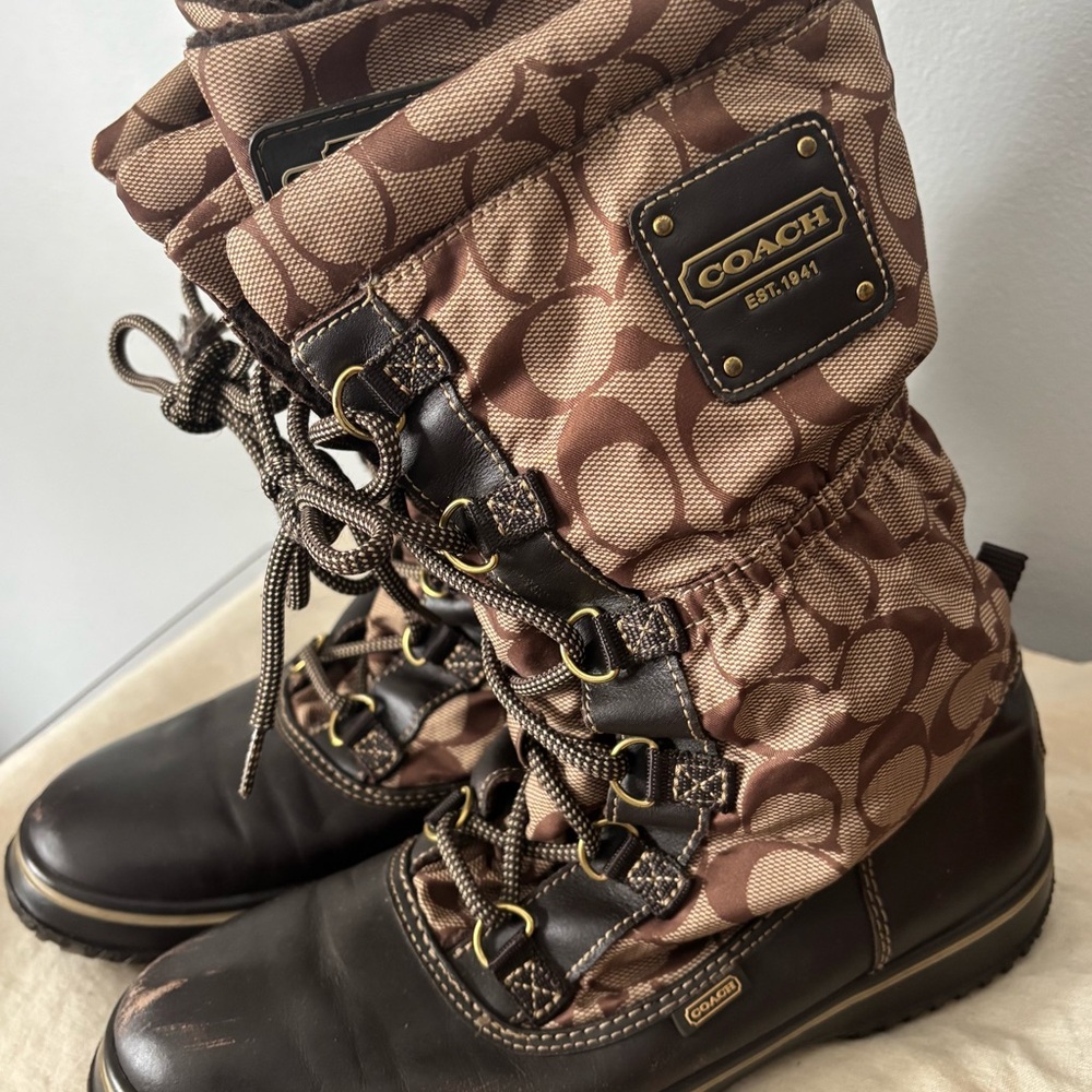 Coach Brown and Tan Lace-Up Boots
